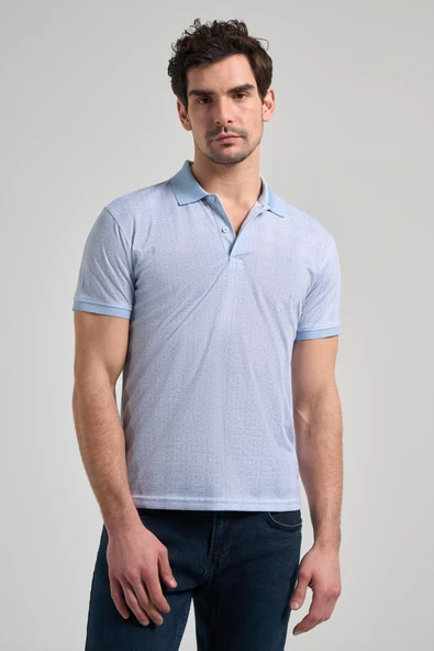 Mavi Kısa Kol Baskılı Pike Polo Yaka Cepsiz esnek Casual Slim Fit Tişört 1011250150 ürün görseli 1
