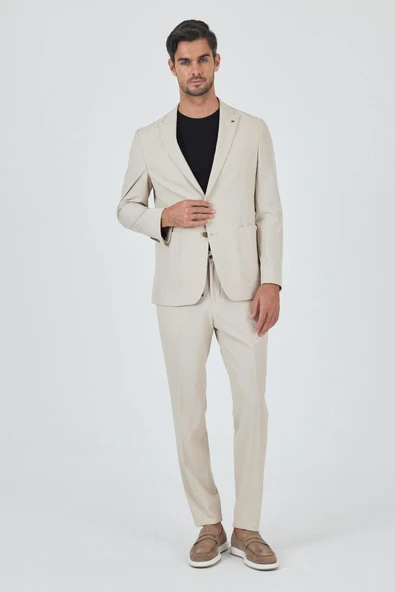 Bej Kılıç Yaka Esnek 6 Drop Slim Fit Classic Takım Elbise 1001250100 - 4