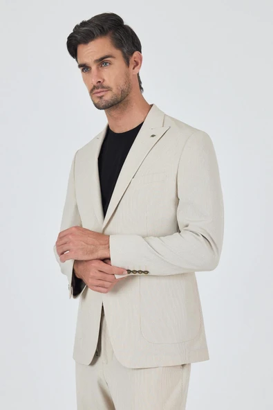 Bej Kılıç Yaka Esnek 6 Drop Slim Fit Classic Takım Elbise 1001250100 - 5