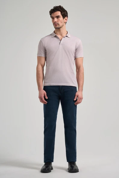 Koyu Bej Kısa Kol Baskılı Pike Polo Yaka Cepsiz esnek Casual Slim Fit Tişört 1011250151 - Resim 2