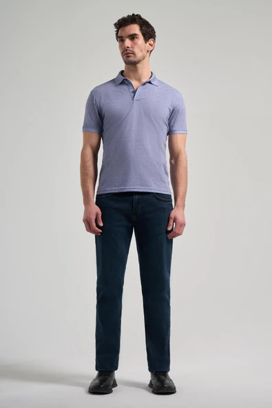 Lacivert Kısa Kol Baskılı Pike Polo Yaka Cepsiz esnek Casual Slim Fit Tişört 1011250151 - Resim 2