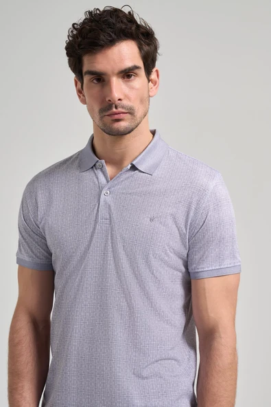 Gri Kısa Kol Baskılı Pike Polo Yaka Cepsiz esnek Casual Slim Fit Tişört 1011250150 - Resim 3