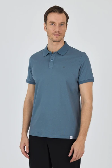 Mavi Kısa Kol Düz Pike Polo Yaka Cepsiz Pamuk Casual Slim Fit Tişört 1011250157_302