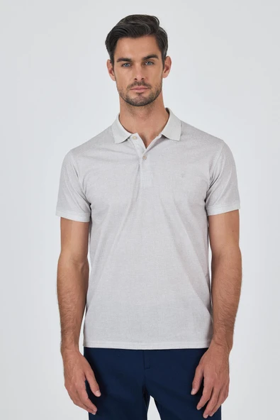 Açık Bej Kısa Kol Baskılı Pike Polo Yaka Cepsiz esnek Casual Slim Fit Tişört 1011250153