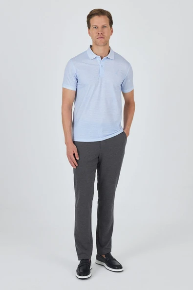 Koyu Mavi Kısa Kol Baskılı Pike Polo Yaka Cepsiz esnek Casual Slim Fit Tişört 1011250153 - Resim 2