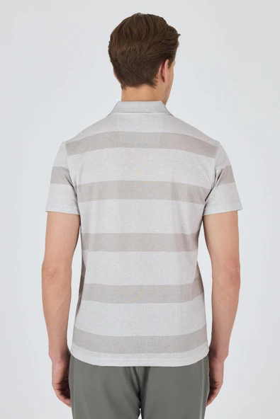 Kısa Kol Desenli Pike Polo Yaka Cepsiz Slim Fit Tişört 1011250128 - Resim 5