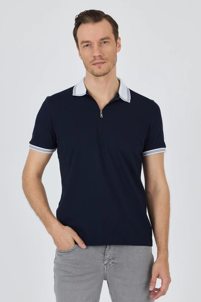 Kısa Kol Düz Pike Polo Yaka Cepsiz %100 Pamuk Slim Fit Tişört 1011250130 - Resim 3