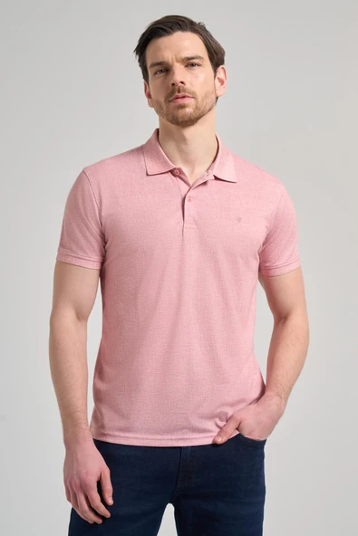 Pudra Kısa Kol Baskılı Pike Polo Yaka Cepsiz esnek Casual Slim Fit Tişört 1011250151 - Resim 2