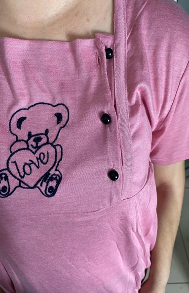 Kadın Viskon Sabahlıklı Üçlü Lohusa Pijama Takımı Lila - 386 - 4
