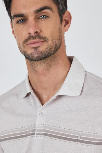 Kısa Kol Baskılı Pike Polo Yaka Cepsiz Slim Fit Tişört 1011250168 - Resim 4