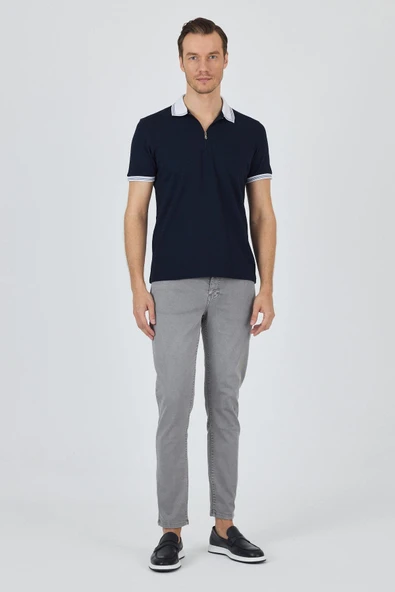 Kısa Kol Düz Pike Polo Yaka Cepsiz %100 Pamuk Slim Fit Tişört 1011250130 - Resim 2