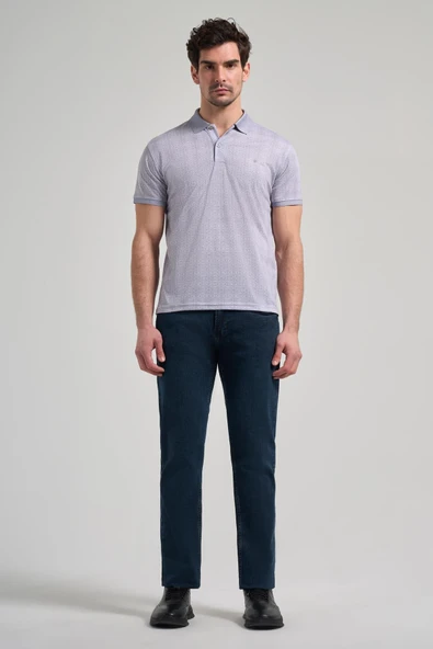 Gri Kısa Kol Baskılı Pike Polo Yaka Cepsiz esnek Casual Slim Fit Tişört 1011250150 - Resim 2