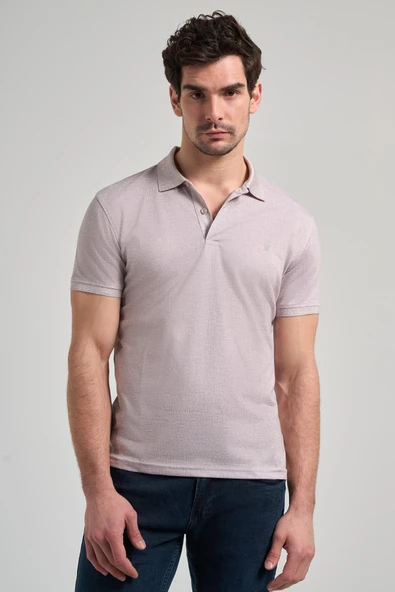 Koyu Bej Kısa Kol Baskılı Pike Polo Yaka Cepsiz esnek Casual Slim Fit Tişört 1011250151 ürün görseli 1