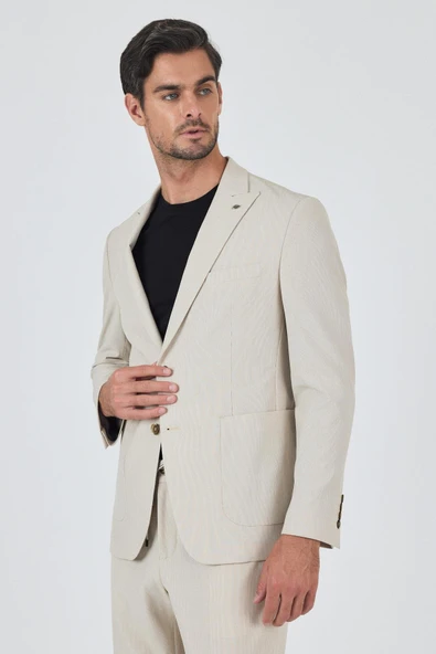 Bej Kılıç Yaka Esnek 6 Drop Slim Fit Classic Takım Elbise 1001250100 - 3