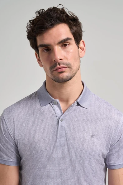 Gri Kısa Kol Baskılı Pike Polo Yaka Cepsiz esnek Casual Slim Fit Tişört 1011250150 - Resim 4