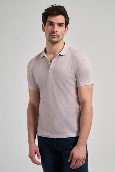Koyu Bej Kısa Kol Baskılı Pike Polo Yaka Cepsiz esnek Casual Slim Fit Tişört 1011250151 - Resim 3