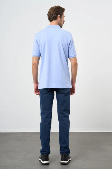 Koyu Mavi Kısa Kol Düz Pike Polo Yaka Casual Comfort Fit Tişört 1011240195 - Resim 5