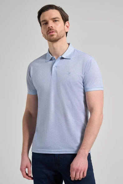 Mavi Kısa Kol Baskılı Pike Polo Yaka Cepsiz esnek Casual Slim Fit Tişört 1011250151 - Resim 3