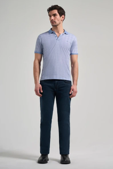 Mavi Kısa Kol Baskılı Pike Polo Yaka Cepsiz esnek Casual Slim Fit Tişört 1011250150 - 2
