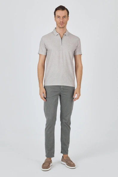 Bej Polo Yaka Kısa Kol Cepsiz Slim Fit Classic Tişört 1011250176 - Resim 2