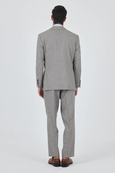 Bej Mono Yaka Esnek 4 Drop Comfort Fit Classic Takım Elbise 1001250159 - Resim 5