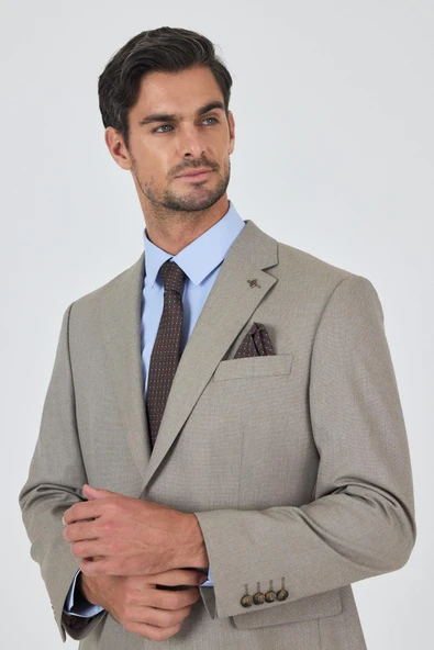 Koyu Bej Mono Yaka Astarlı Çift Yırtmaç Esnek 4 Drop Comfort Fit Classic Takım Elbise 1001250160 - 4