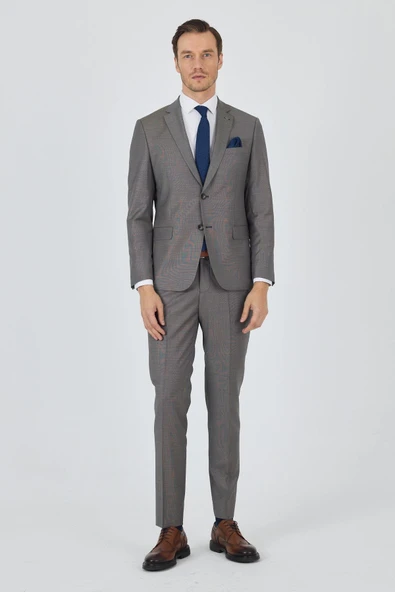 Lacivert Mono Yaka Düz 2 Düğme Classic Yünlü Slim Fit Takım Elbise 1001250175 - 2