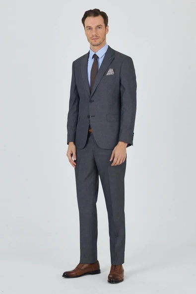 Koyu Antrasit Mono Yaka Esnek 6 Drop Comfort Fit Classic Takım Elbise 1001250152 - Resim 2