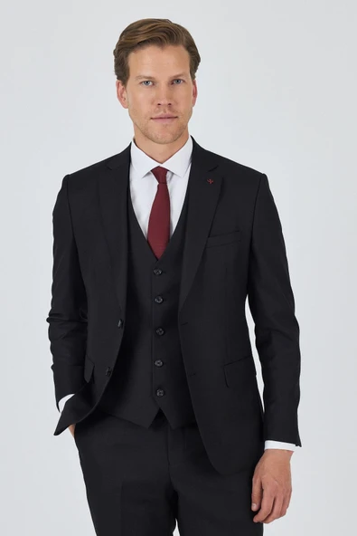 Düz Filafil Mono Yaka Tam Astar Yelekli 6 Drop Slim Fit Takım Elbise 1001250171 - 3