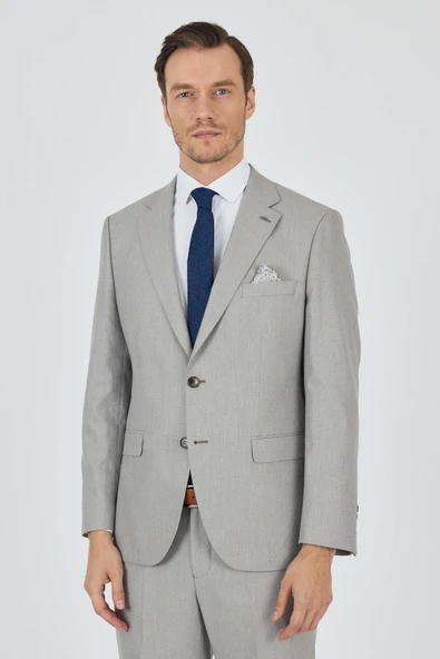 Açık Bej Mono Yaka Astarlı Çift Yırtmaç Esnek 6 Drop Comfort Fit Classic Takım Elbise 1001250161 - 3