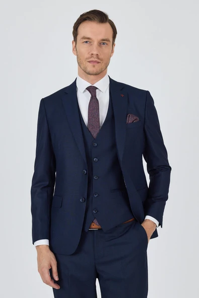 Düz Filafil Mono Yaka Tam Astar Yelekli 6 Drop Slim Fit Takım Elbise 1001250171