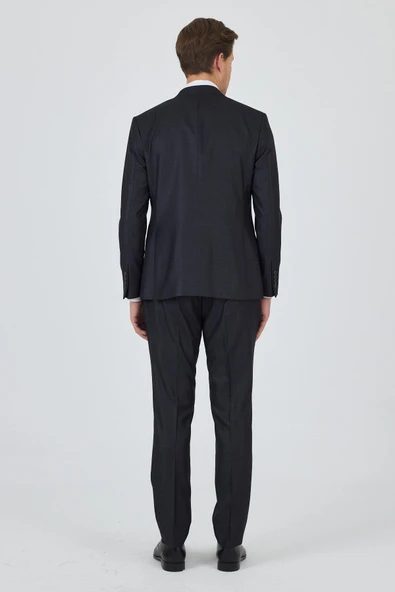 Düz Filafil Mono Yaka Tam Astar Yelekli 6 Drop Slim Fit Takım Elbise 1001250171 - 5