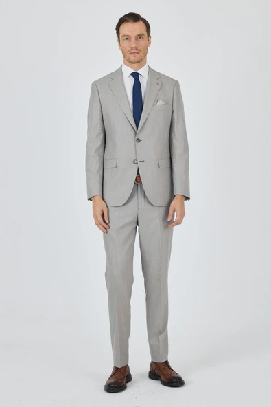 Açık Bej Mono Yaka Astarlı Çift Yırtmaç Esnek 6 Drop Comfort Fit Classic Takım Elbise 1001250161 - 2
