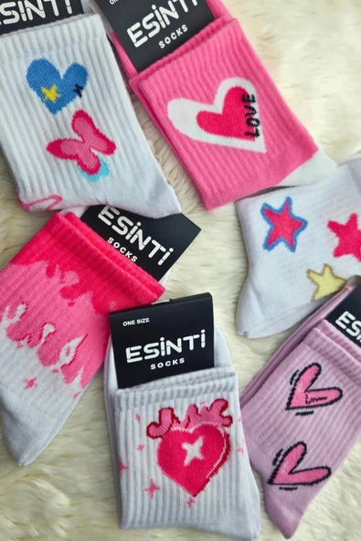 Kadın Sevgililer Günü Hediye Çorap Seti Love Desenli Kolej Çoraplar 6 Çift Esinti - 3