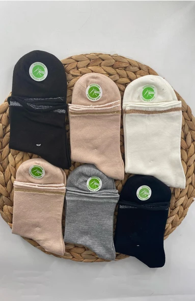 Kadın Bambu Bileği Simli Kolej Çorabı 6 Çift Slayt