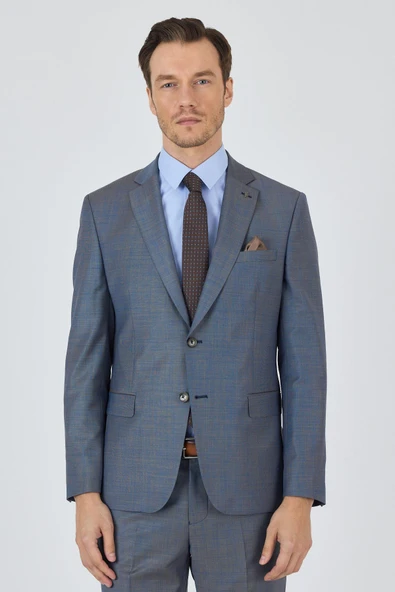 Lacivert Mono Yaka Düz 2 Düğme Classic Yünlü Slim Fit Takım Elbise 1001250175 - 3