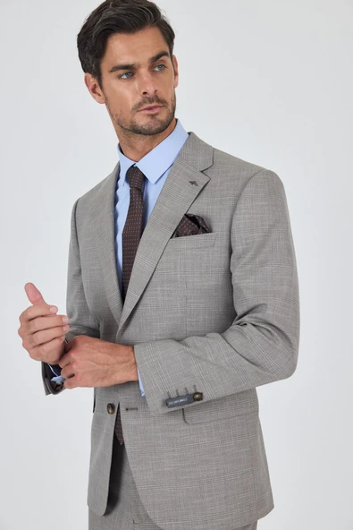 Bej Mono Yaka Esnek 4 Drop Comfort Fit Classic Takım Elbise 1001250159 ürün görseli