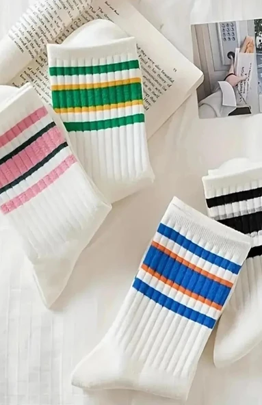 Kadın Şerit Desenli Kolej Çorabı 6 Çift Esinti