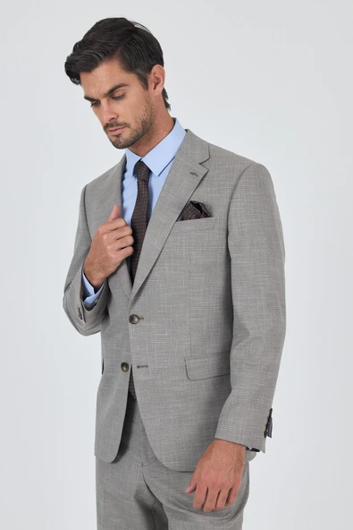 Bej Mono Yaka Esnek 4 Drop Comfort Fit Classic Takım Elbise 1001250159 - Resim 3