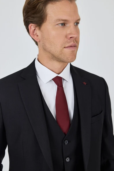Düz Filafil Mono Yaka Tam Astar Yelekli 6 Drop Slim Fit Takım Elbise 1001250171 - 4