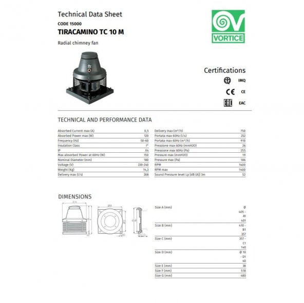 Vortice Tıracamıno Şömine Barbekü Baca Fanı m³/h 750-910 V 220-240 Hava Akışı Optimize 200 ° C Sürekli Çalışma AGMair Agm Havalandırma Fan - 7