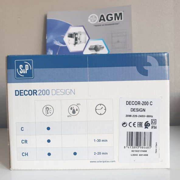 Soler Palau Decor 200 C Design 163 m³/h Ø125mm Banyo Tuvalet Ortam Havalandırma Fanı Geri Akış Panjuru Sessiz Tasarruflu Fan AGMair agmair - 2