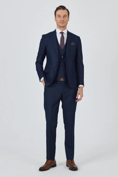 Düz Filafil Mono Yaka Tam Astar Yelekli 6 Drop Slim Fit Takım Elbise 1001250171 - 2