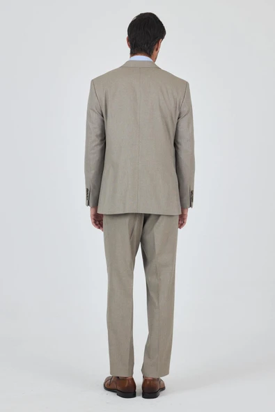 Koyu Bej Mono Yaka Astarlı Çift Yırtmaç Esnek 4 Drop Comfort Fit Classic Takım Elbise 1001250160 - 5
