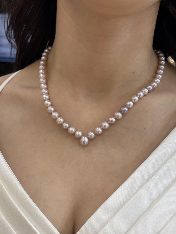 7,5 mm Pembe Damla İnci Kolye - 4