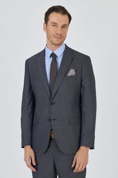 Koyu Antrasit Mono Yaka Esnek 6 Drop Comfort Fit Classic Takım Elbise 1001250152 - Resim 3