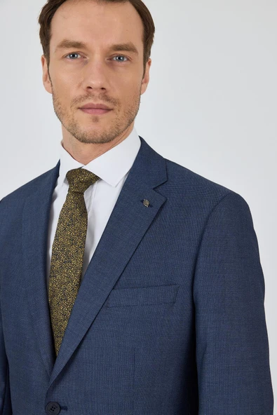 Lacivert Mono Yaka Esnek 6 Drop Comfort Fit Classic Takım Elbise 1001250152 - Resim 4