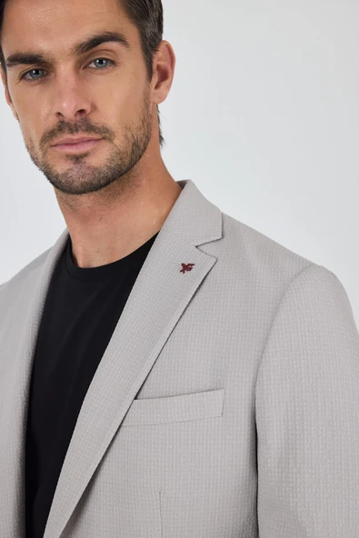 Taş Rengi Mono Yaka Kendinden Desenli 2 Düğme Casual Esnek Slim Fit Takım Elbise 1001250174 - 4