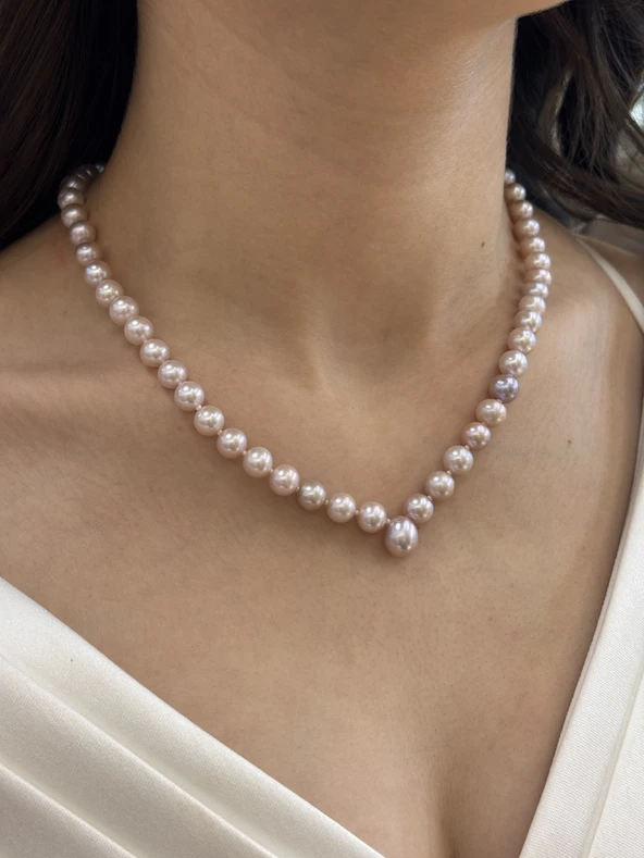 7,5 mm Pembe Damla İnci Kolye - 5