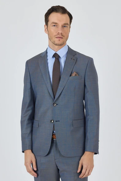 Lacivert Mono Yaka Düz 2 Düğme Classic Yünlü Slim Fit Takım Elbise 1001250175